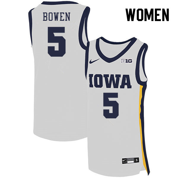 Women #5 Dasonte Bowen Iowa Hawkeyes College Basketball Jerseys Stitched Sale-White
